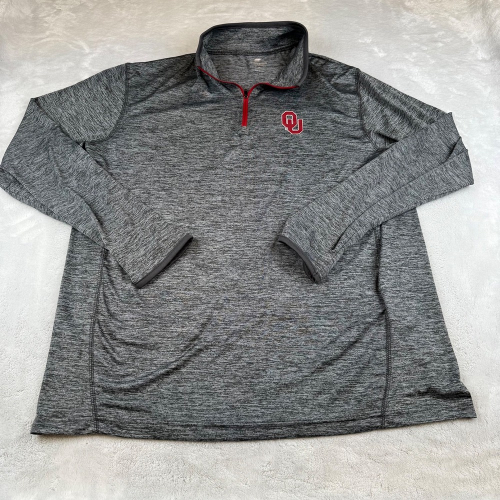 Oklahoma Sooners Colosseum Pullover Gray Red Quarter Zip Men's Size L